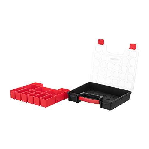INTERTOOL Hardware Organizer with 13 Removable Bins - Small Parts Storage Tool Box for Nuts, Bolts, Screws, Nails - Portable Handle Transparent Lid with Locks BX08-4031