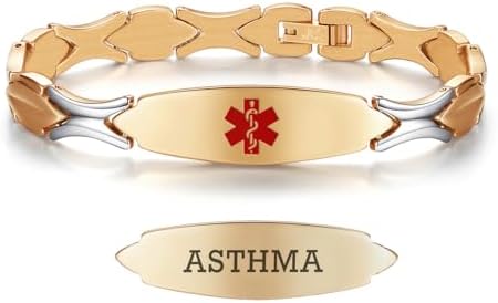 LinnaLove 7 1/2 inch Medical Alert Bracelets for women Stainless Steel Fashion Medical Bracelets Personalized Engraving