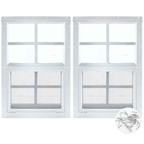 12" x 18" Shed Window, 2 Pack White Flush Mount Household Windows with Tempered Glass and Fiberglass Screen for Shed, Garage, Chicken Coop, Playhouse, Small Tiny House