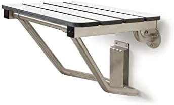 28" x 15" Phenolic White 3” Slats Folding Wall Mount Shower Seat Bench, ADA Compliant