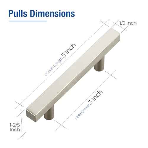 JOY DECOR 30 Pack 3 Inch Brushed Nickel Square Cabinet Handles Stainless Steel Cabinet Hardware Pulls for Kitchen and Drawers with 5 Inch Overall Length