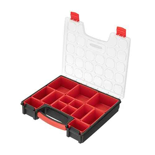 INTERTOOL Hardware Organizer with 13 Removable Bins - Small Parts Storage Tool Box for Nuts, Bolts, Screws, Nails - Portable Handle Transparent Lid with Locks BX08-4031