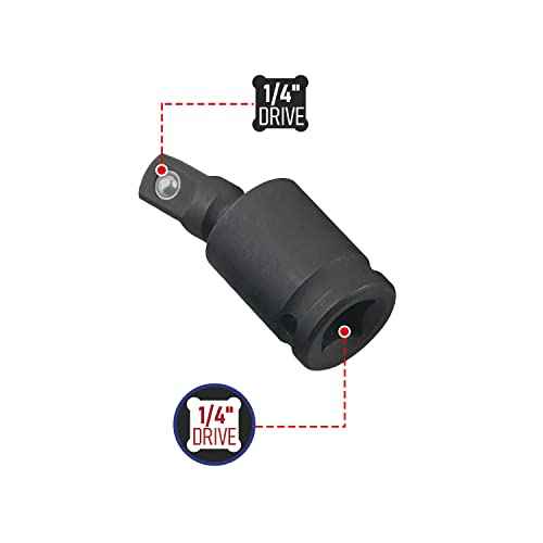 1/4" Universal Joint Swivel Socket Adapter, Black Impact Socket Extension, CR-V Steel, 2PCS