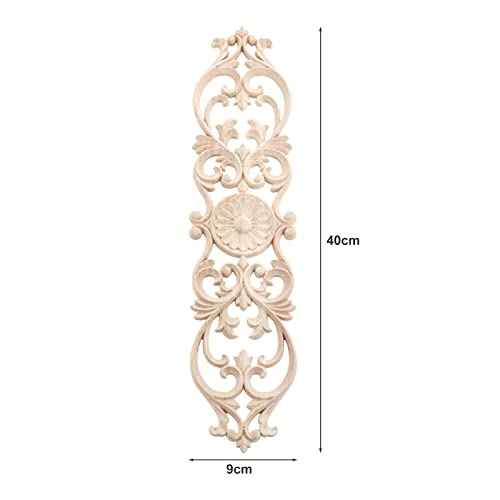MUXSAM Wood Onlays Appliques, Long Wooden Carved Overlays Furniture Center Carvings Decals for Cabinet Closet Door Wall Dresser DIY Crafts Project(1-Pack, 40x9cm/15.8"x3.6")