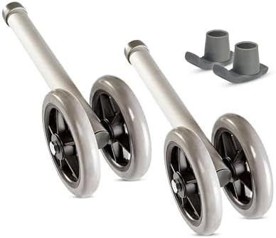 Healthline Heavy Duty Bariatric Walker Wheels â 5â Double Wheel Pair with 2 Glide Tips â Universal Replacement Kit for Standard and Folding Walkers â Sturdy Rubber Wheels, Up to 450 lbs Capacity