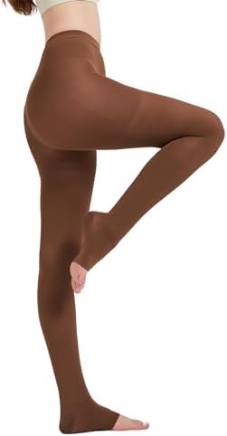 Plus Size 3X-Large Opaque Compression Pantyhose for Women 15-20 mmHg - Graduated Compression Tights with Open Toe for Post Surgery Recovery, Lymphedema, Swelling - Brown