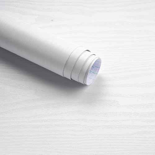 Orainege Peel and Stick Wallpaper Wood Contact Paper 17.7inx118.1in Self Adhesive Wood Grain Wallpaper for Cabinets Kitchen Countertops Furniture Waterproof Removable Easy to Clean,White