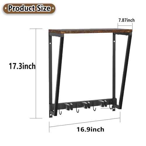Wall-mounted broom and mop storage rack, equipped with mop, broom hanger and grab hooks for cleaning supplies, suitable for kitchens, laundry rooms, garages, utility rooms, closets, etc.