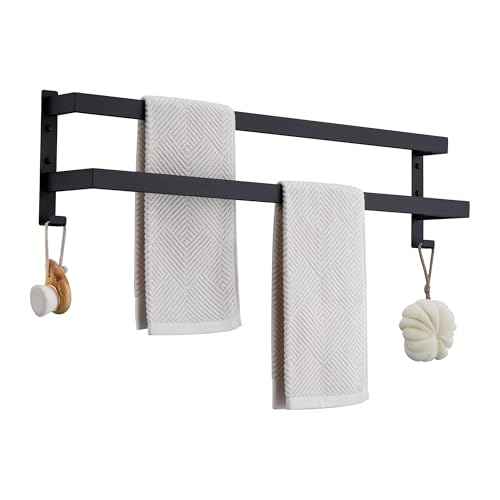 Double Towel Bar Towel Racks for Bathroom, Bath Towel Holders Wall Mount, Stainless Steel Towels Shelves Towel Rail, 2-Tiers (Matte Black, 32 Inches)