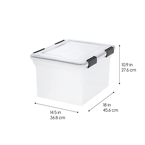 IRIS USA Plastic File Letter/Legal, Water Resistant Document Box, Durable Lid, Seal w/Secure Latching Buckles, Stackable, Nestable, WeatherPro - 1 Pack, Clear