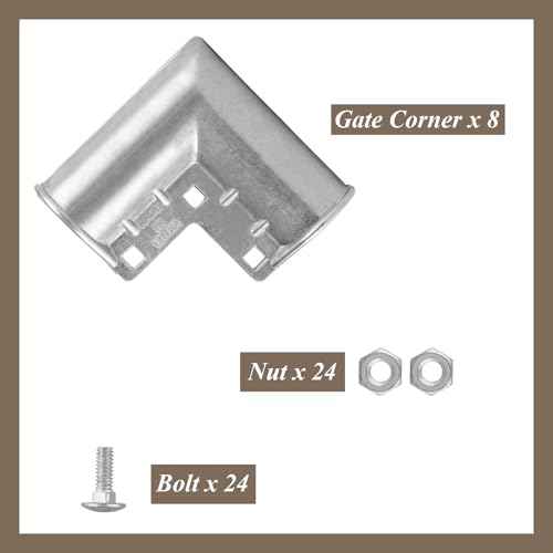 Acrux7 8 Pack Aluminum Chain Link Fence Gate Corners for 1-3/8" x 1-3/8" Outdoor Diameter Pipe, Chain Link Fence Parts Gate Elbow, Pressed Gate Corner, Bolts and Nuts Included