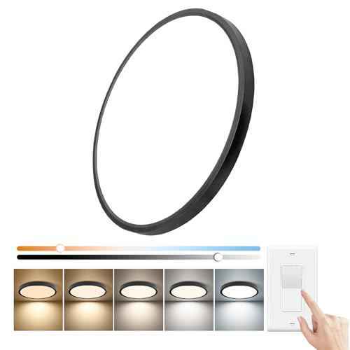 20 Inch Dimmable LED Flush Mount Ceiling Light, 40W,4350LM, 2700K/3000K/4000K/5000K/6000K CCT Selectable ,Round Flat Panel Light Low Profile Ceiling Light Fitures for Hallway/Kitchen/Bedroom, Black