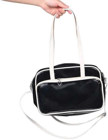 LALAFINA Kawaii Japanese School Crossbody Bag Badge Handbag for Teens, Large Faux Leather Messenger Tote with Multiple Pockets, Cute Cosplay Shoulder Bag for Commuting and Sports Events