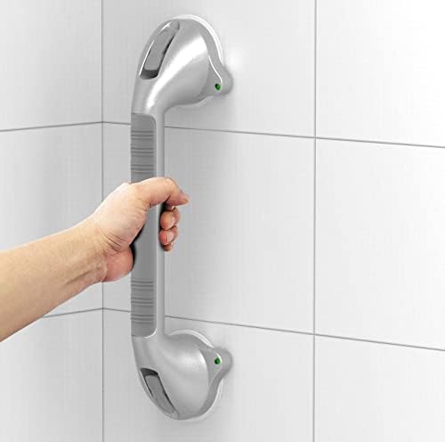 16.5inch Suction Bath Grab Bar with Indicators, Balance Assist Bathroom Shower Handle, Silver/Grey（Pack of 2）