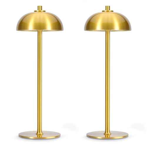 2 Pack Cordless Table Lamp, 5000mAh Portable Rechargeable Table Lamp, 3 Color Modes Stepless Dimming Table Light with Memory Function, for Dinner, Patio, Home, Restaurant.(Brushed Gold)