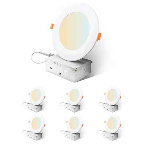 Sylvania 4" Slim Microdisk Downlight, 10W, 5 CCT Select (2700K - 5000K) Recessed Lighting, 700 LMS, 90 CRI, Dimmable, Wet-Rated, White - 6 Pack (61189)