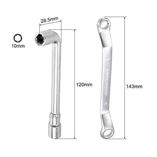 uxcell 10mm Metric L Shaped Angled and Double Box End Wrench Set,High Carbon Steel Hex Socket and Chrome Plated Double Ring Wrench