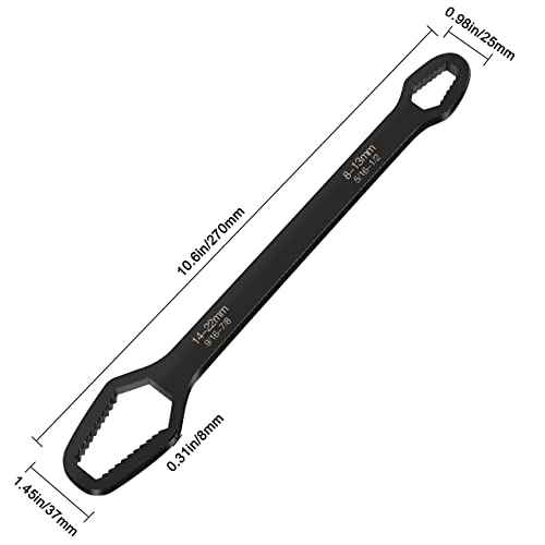 2pcs Black Universal Wrench,8-22mm Universal Torx Wrench,Double-ended Self-tightening Adjustable All in One Tool