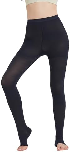 Extra Wide 4X-Large Opaque Compression Pantyhose for Women 15-20 mmHg - Graduated Compression Tights with Open Toe for Varicose Veins Circulation, Pregnancy, Edema, Leg Pain - Navy Blue