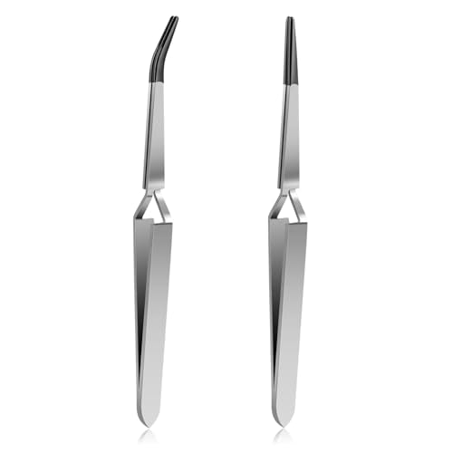 2 Pieces Rubber Tipped Tweezers Set Reverse Stainless Steel Cross Locking Tweezers PVC Tips Bent and Straight Flat Tip Tweezers Stamp for Coins Jewelry Hobby Crafts Industrial Electronic