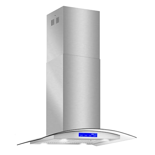 COSMO COS-668ICS750 30 in. Lumin Collection 380 CFM Ducted Island Range Hood, Soft Touch Controls, LED Lights, Stainless Steel