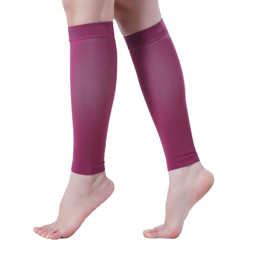 15-20mmHg 1 Pair Calf Compression Sleeve Men and Women Wide Calf Sleeve Brace Compression Socks for Leg Support, Shin Splint,Pain Relief (MAROON, XX-Large)