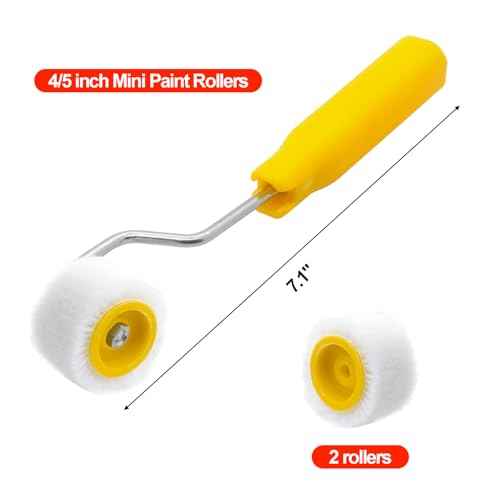 4/5 inch Mini Paint Rollers for Touch up Trim Edge or Corner, Extra Small Paint Wool Brushes, Tiny Painting Tool(1 Brush +2 Rollers)