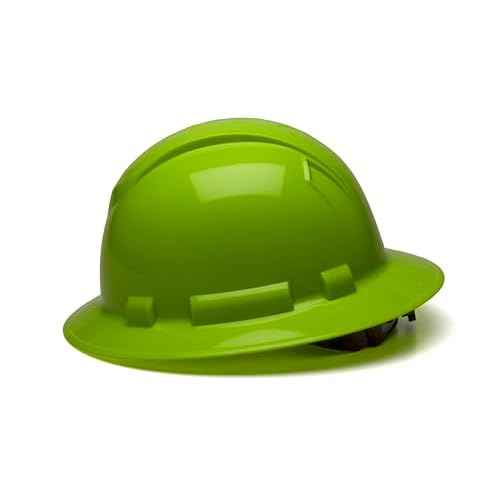 Pyramex Ridgeline Full Brim Hard Hat 4 Point Ratchet Hi Vis Lime