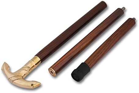 Ajuny Wooden Walking Stick for Men Women Seniors Lightweight Detachable Handmade Cane with Decorative Brass Handle Unique Gift for Adults