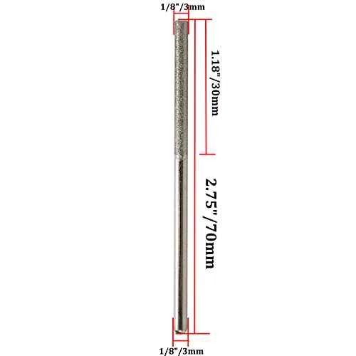 Diamond Burr Bits Cylinder Shape Carving Bits 1/8" Head Dia 1/8" Shank Dia Grinding Burr for Stone, Glass, Ceramic -10pcs
