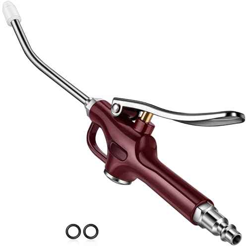 JASTIND Retro Red Air Blow Gun with Silicone Guard Air Nozzle, Stainless Steel Air Blower Gun with Angle Bent Jet Extension, Pneumatic Air Gun Dust Cleaning Tool for Air Compressor Accessories
