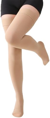 MGANG Medical 15-20 mmHg Compression Stockings for Women & Men, Pair, Thigh High Graduated Compression Socks, Closed Toe, Opaque, Support for Varicose Veins, Edema, DVT, Swelling, Flight, Beige 3XL