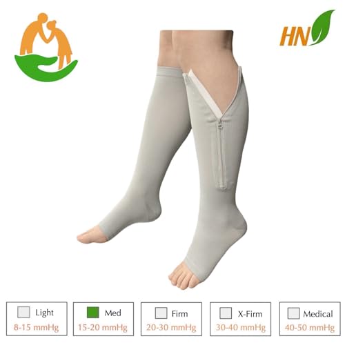 Seniors Care 15-20 mmHg Zipper Compression Leg Calf Open Toe Socks (Gray, 4X-Large)