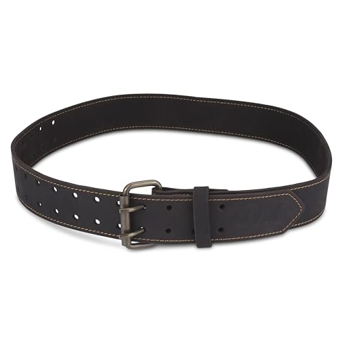 OX Tools 2-inch Wide Full Grain Leather Tool Belt - 2" Wide Oil Tanned Double Stitched Construction Belt with Rivets for Waist Size 35" to 46" Carpenter Tool Belt - OX-P263313