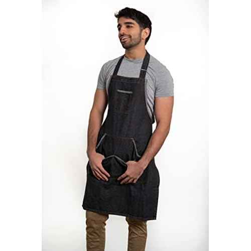 Multipurpose Cross Back Denim Chefs Apron - BBQ, Painting, Garden, Cooking for Men and Women with pockets