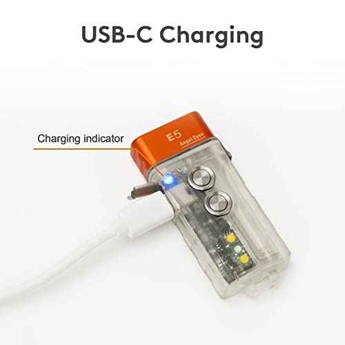 RovyVon E5 EDC Flashlight USB C Rechargeable, AAA Battery Compatible, 4000K High CRI Flat Keychain Light, Dual Power Sources for Camping Hiking (White+Red Sidelights)