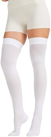 MGANG Medical 15-20 mmHg Compression Stockings for Women & Men, Pair, Thigh High Graduated Compression Socks, Closed Toe, Opaque, Support for Varicose Veins, Edema, DVT, Swelling, Flight, White 2XL