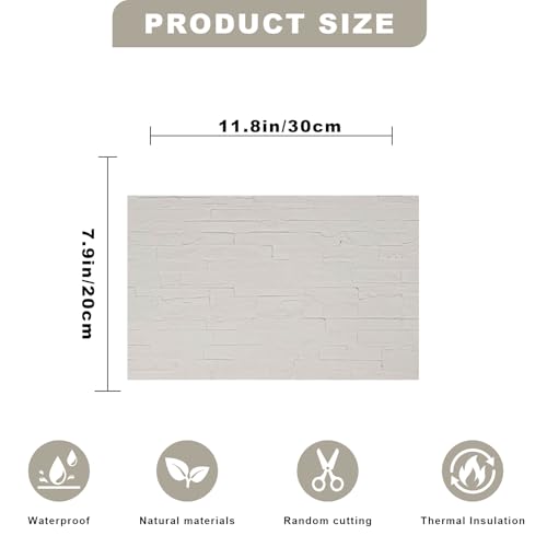 3D Wall Panels - 1PCS 7.9"x11.8" Faux Stone Wall Covering - MCM Modified Clay Material for Home Art, Accent Brick, Modern Exterior/Interior Decoration, Sample-Reef White