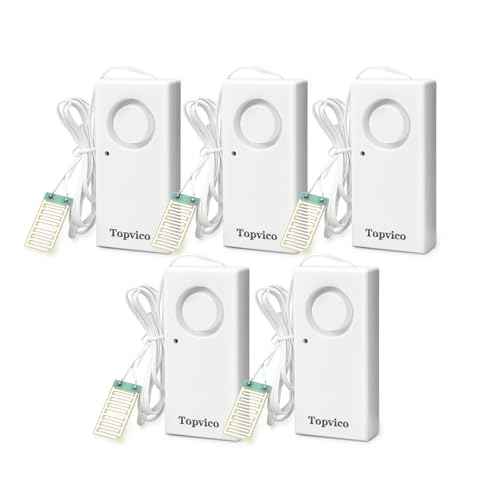 Topvico Water Alarm Leak Detector Moisture Sensor for Basements Sump Pump Dishwasher RV Water Heater Pan High Flood Alert, 120dB Work Alone, Battery Operated, 5 Packs