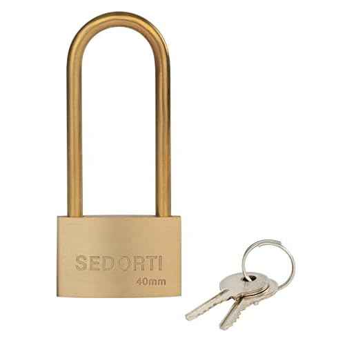 Weather Proof Lock, Keyed Alike Solid Brass Padlocks with Long Brass Shackle, Light Duty, 1-1/2" Wide Body, Marine Padlock, Anti Rust Lock, 4 Pack