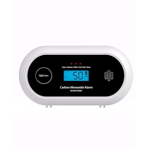 10-Year Battery Carbon Monoxide Detector, Portable Travel CO Detector Alarm for Home, Garage, RV, Camping, LCD Display with Backlight, V-0 Flame-Retardant Housing, Wall Mount or Tabletop