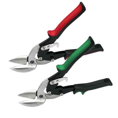 2Pcs Left and Right Regular Tin Cutting Shears Metal Cutter with Comfort Grip and Safety Lock Suitable For Cutting Thin, Moderately Hard Metal Materials