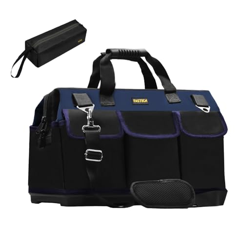 FASTECH 22in Heavy Duty Bottom Tools Bag With Wide Mouth For Tool Storage, Carrier and Organizer, Tote Bag for Men/Women, Wide Mouth Tool Bags With Inside Pockets (22 Inch)