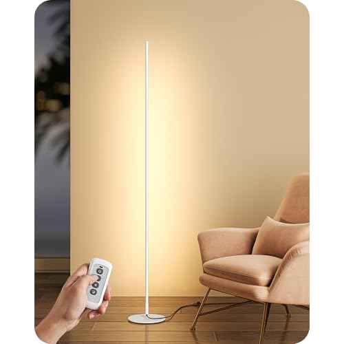 EDISHINE LED Corner Floor Lamp with Remote, 57.5" Minimalist Dimmable Mood Light, Standing Tall Floor Lamps for Living Room, Bedroom, Home Office, 3000K Warm White Light (White)