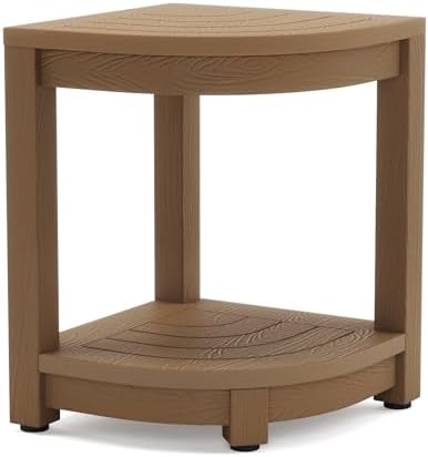 LUE BONA Shower Bench for Inside Shower, Brown HDPS Corner Shower Stool for Shaving Legs, 17" Waterproof Storage Shelf for Bathroom, Small Shower Seats Chair/Foot Rest, Indoor or Outdoor Use