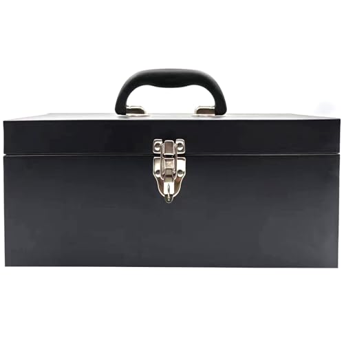 Small Tool Box Mini Toolbox Small Metal Tool Box 16" Portable Metal Toolbox with Latch Closure for Basic Tool Kits or Craft Storage Black