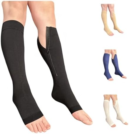 Open Toe Inside Leg Calf Zipper 30-40 mmHg Grade 3 Compression Socks