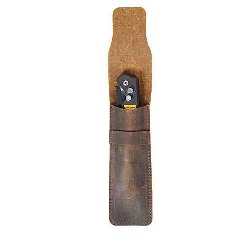 Leather Pocket Knife Sheath, Folding Knife Storage Case, Small Knife Pouch Holder, Waterproof Knife Cover, Knife Drawer Pocket Organizer (HGJ311) (Brown)