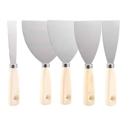 Putty Knife, Set, Scraper, Spackle Knife, Paint Scraper, Scraper Tool, No Rusting, Perfect For Repairing Drywall, Removing Wallpaper, Mud, Plaster Scraping (5)