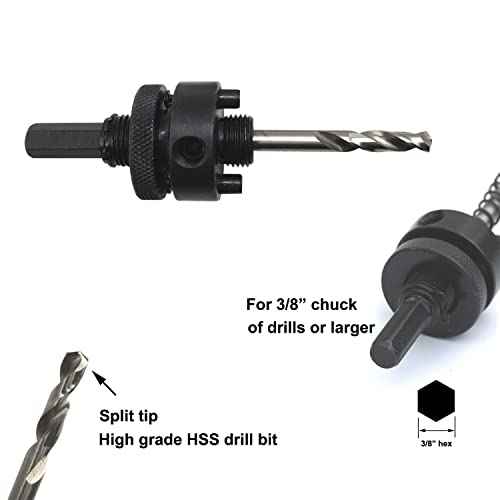 Bi-Metal Hole Saw Arbor Mandrel 3/8" Hex Shank with High Grade Pilot Drill bit